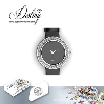 Destino joias cristal de Swarovski couro elegante relógio